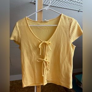Madewell Yellow Gingham Tie Front Tee